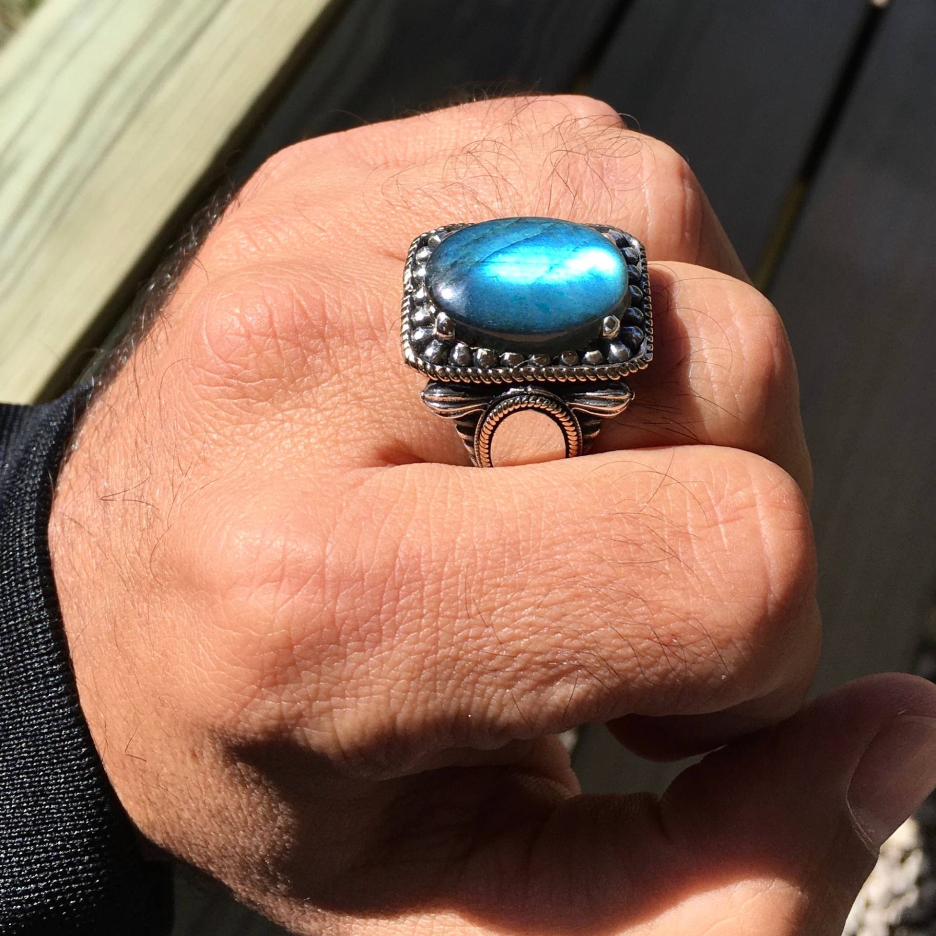 Herren Siegelring Blau Labradorit Solide Sterling Silber Handgemachter Schmuck von KARAT35