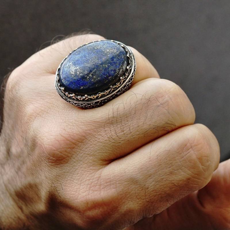 Bold Lapis Lazuli Statement Ring Handgemachte Sterling Silber Herren Handwerker Schmuck von KaraDeluxe