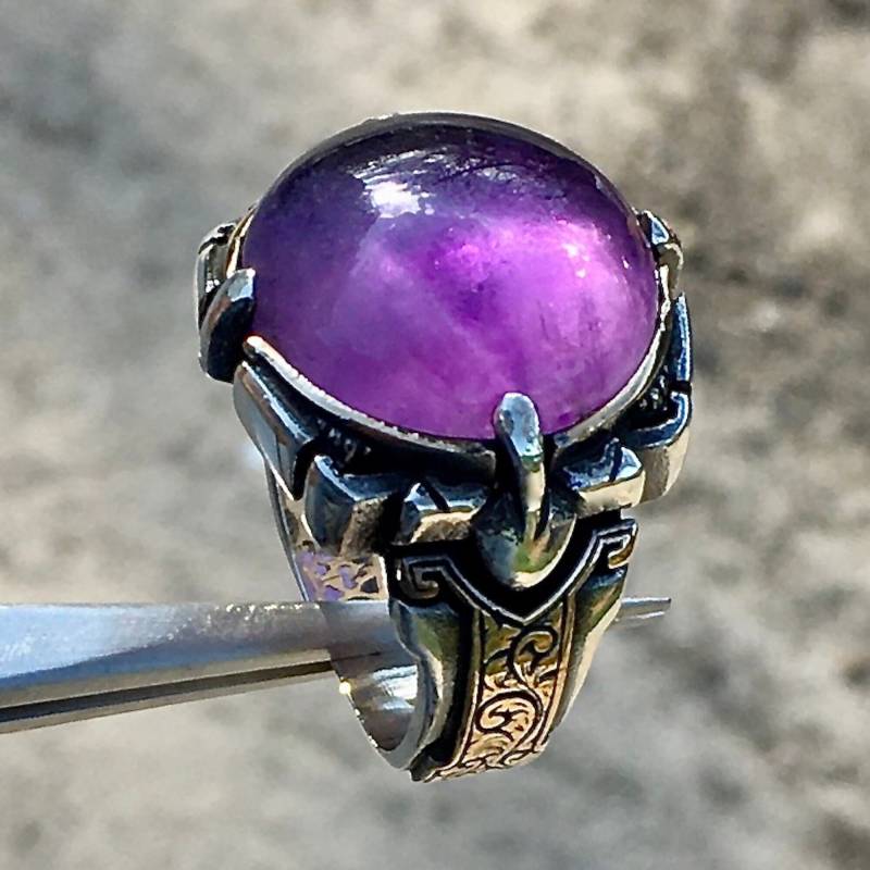 Handwerker Sterling Silber Herrenring Natürlicher Amethyst, Größe 10.25 von KARAT35