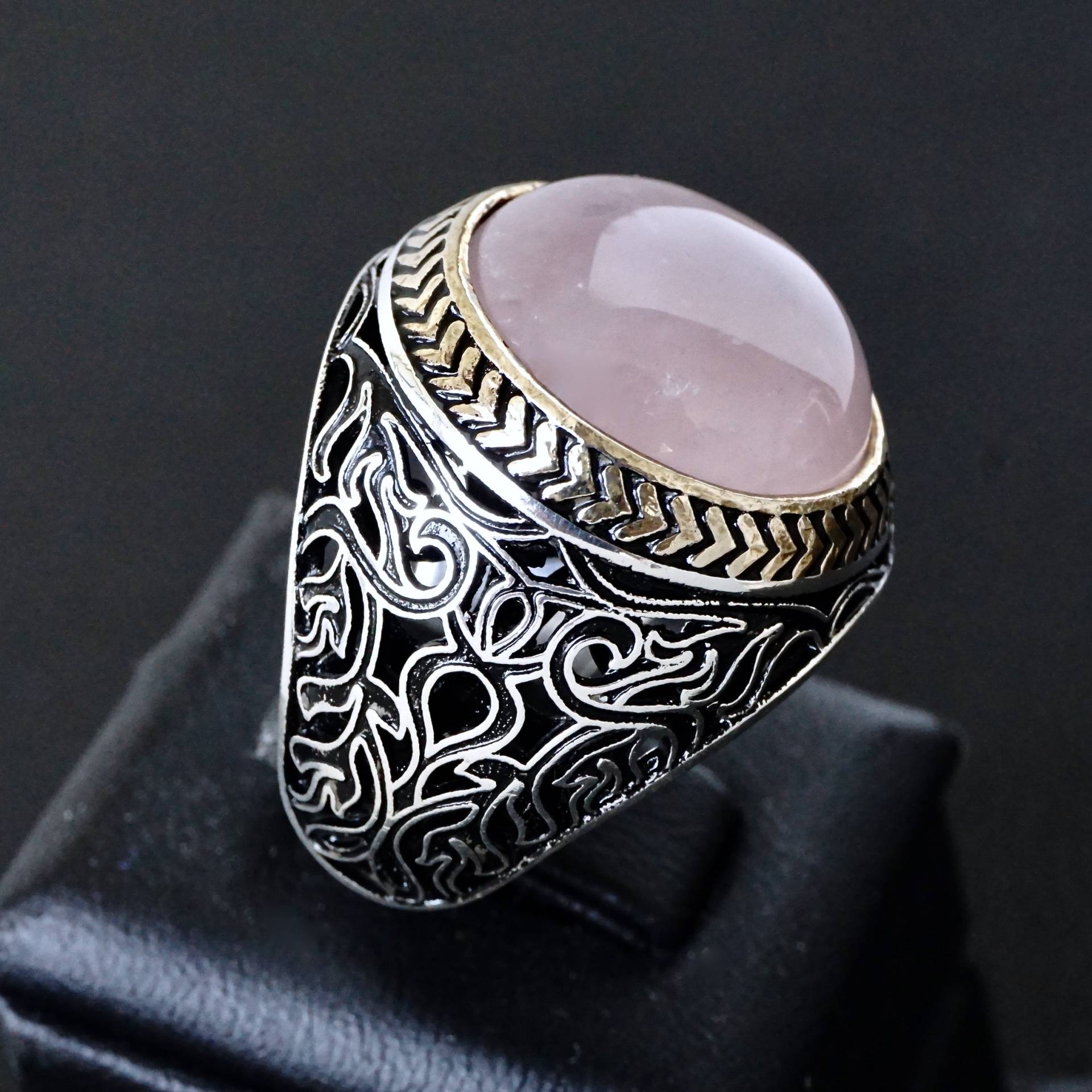 Silber Rosenquarz Ring Naturstein Solid Sterling 925 Edelstein-Handgemachte Handwerker Herren Schmuck von KARAT35