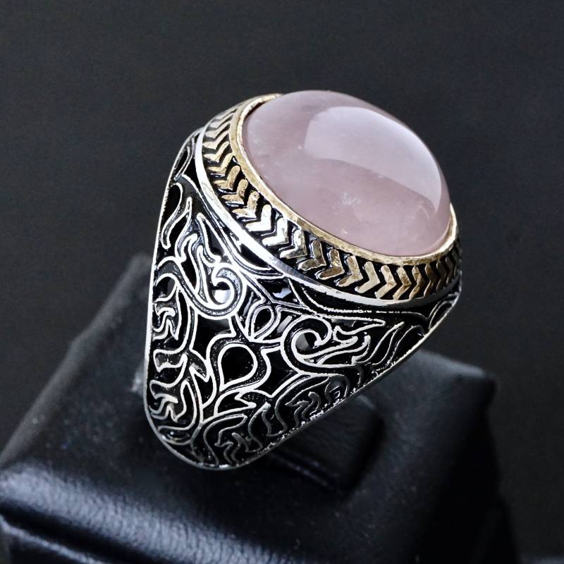 Silber Rosenquarz Ring Naturstein Solid Sterling 925 Edelstein-Handgemachte Handwerker Herren Schmuck von KARAT35