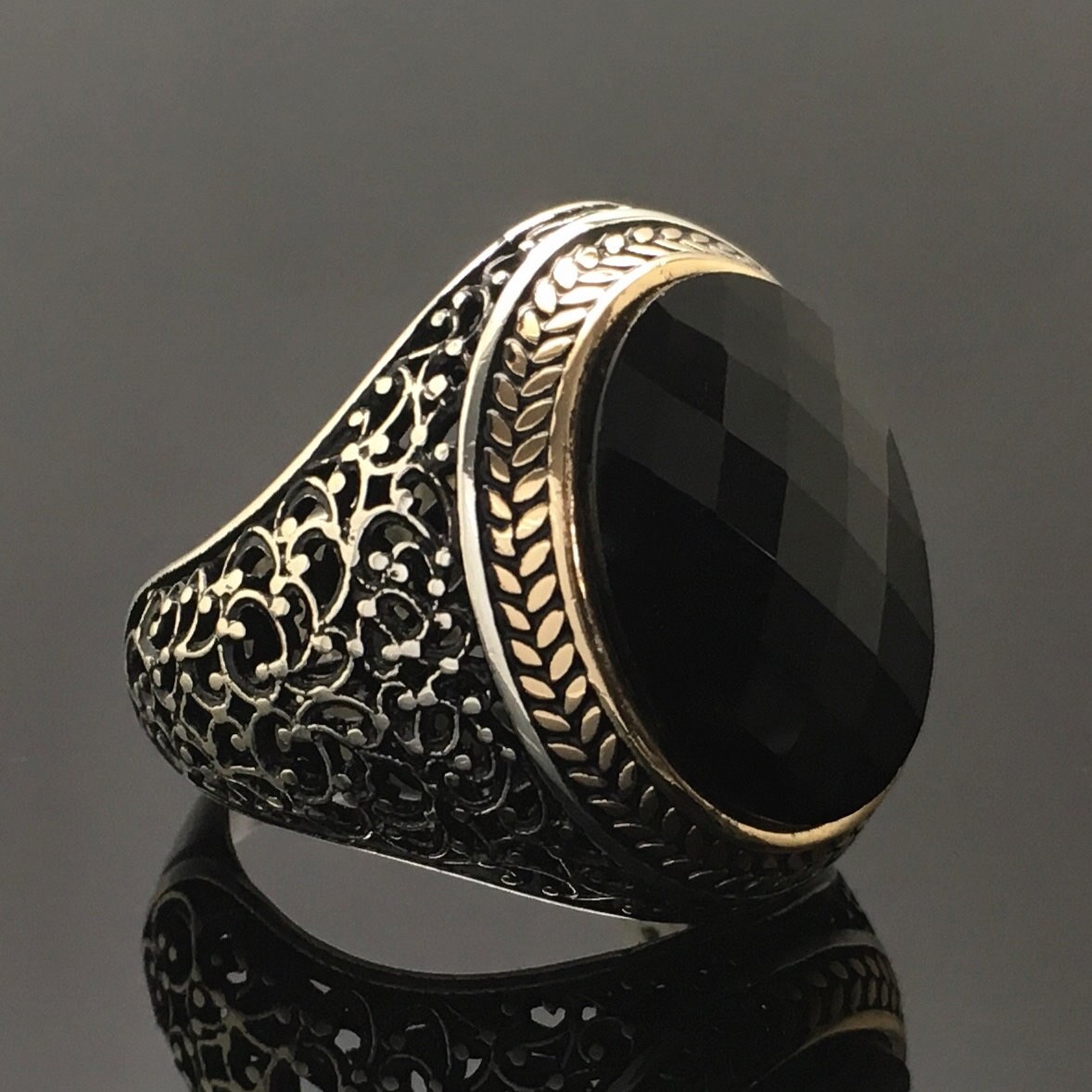 sterling Silber Herren-Ring Onyx Artisan Schmuck, Größe 10 von KaraDeluxe