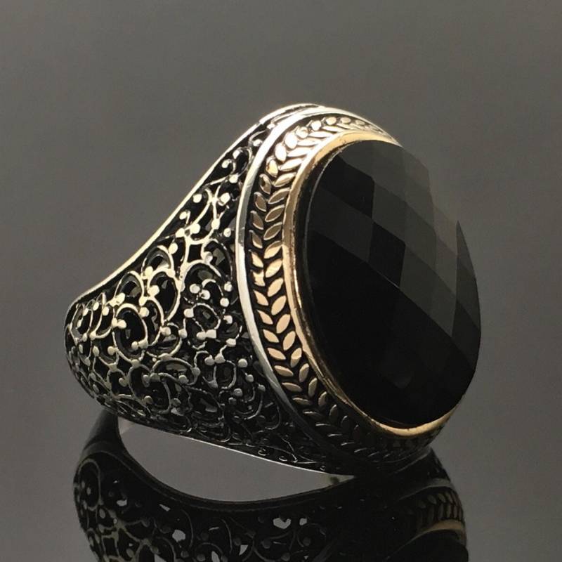 sterling Silber Herren-Ring Onyx Artisan Schmuck, Größe 10 von KaraDeluxe