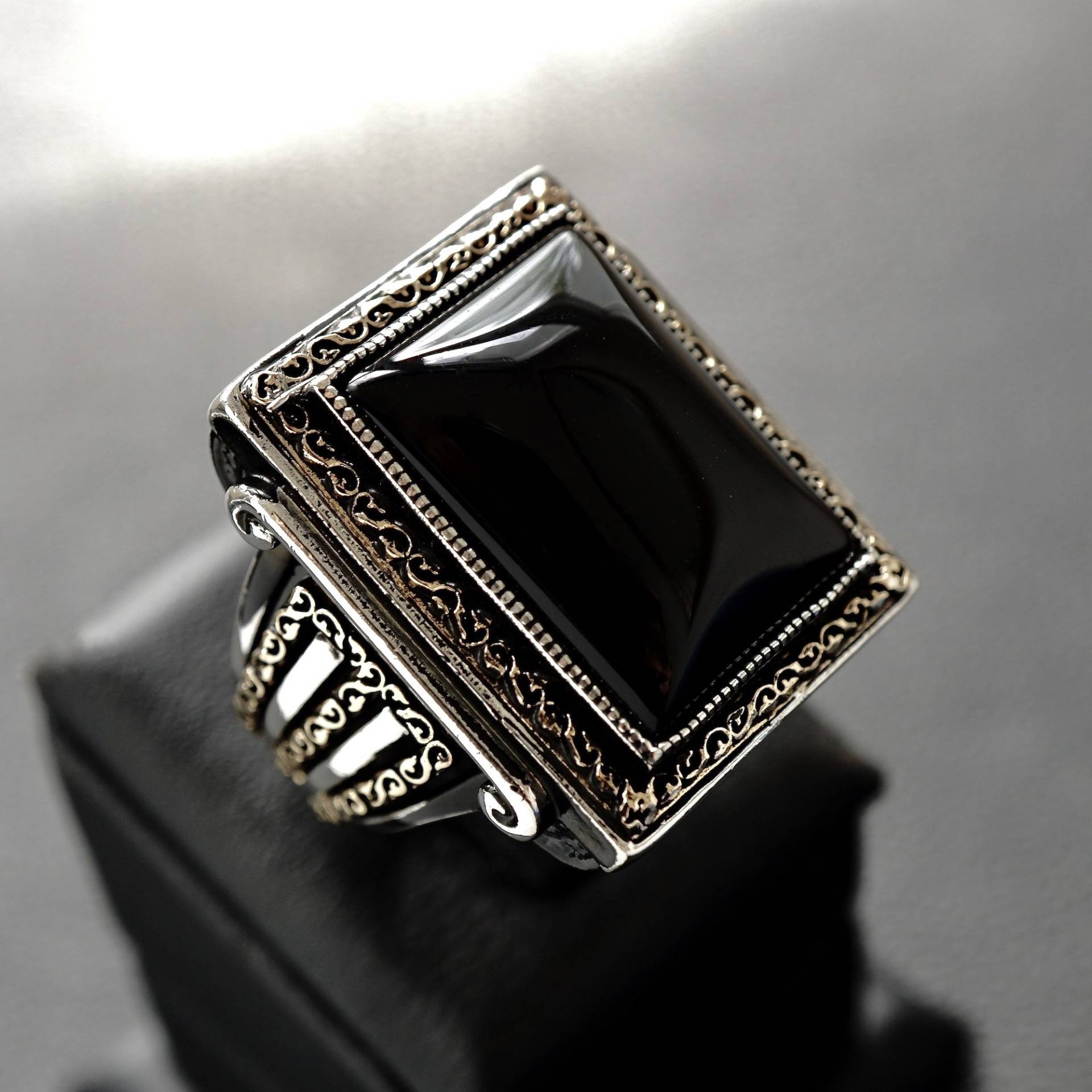 sterling Silber Herren Ring Schwarz Onyx 925 Solide Handgemachte Handwerker Eleganten Schmuck von KARAT35