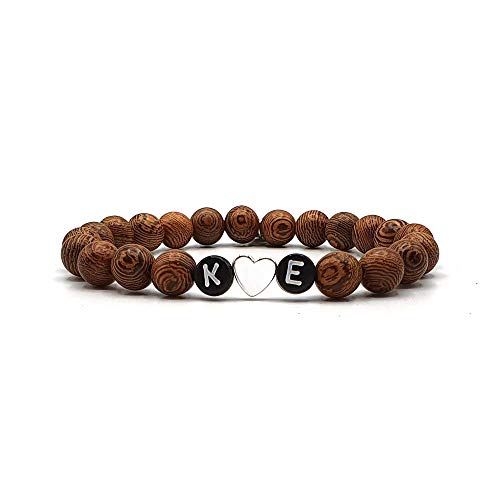 KARDINAL WEIST Holz Partnerarmband, Armband mit Buchstaben und versilberten Herz Personalisiert, Personalisierbare Perlen Armbänder für Pärchen von KARDINAL WEIST