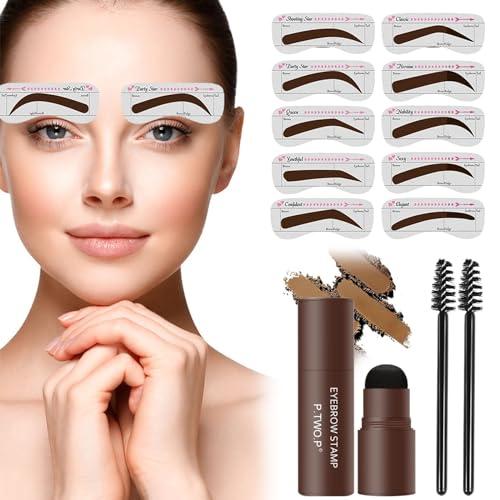 Eyebrow Powder Stamp,Augenbrauen Stempel Schablone,Eyebrow Powder Stamp,Wiederverwendbares Augenbrauen Stempel Set,Wasserfestes Augenbrauen-Puder-Set,1 Step Brow Stamp Shaping Kit,Dunkelbraun von KARELLS