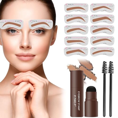 Eyebrow Powder Stamp,Augenbrauen Stempel Schablone,Eyebrow Powder Stamp,Wiederverwendbares Augenbrauen Stempel Set,Wasserfestes Augenbrauen-Puder-Set,1 Step Brow Stamp Shaping Kit,Hellbraun von KARELLS