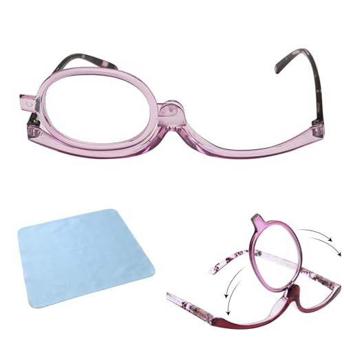 Makeup Lesebrille, Vergrößerungs-Make-Up-Brille, Drehbare Make-Up-Brillen, Make Up Brille, Make-Up-Lesebrillen Damen, Vergrößernde Make-up Brille mit Flip-Down Einzelobjektiv, Purple, +2.5 von KARELLS