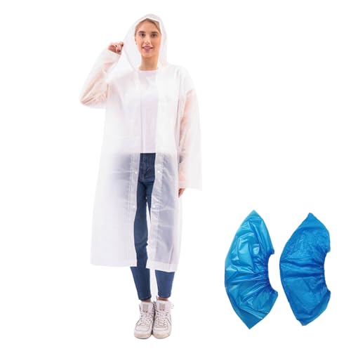 KARELLS Regenponcho,Regencape,regenmantel,Unisex Wiederverwendbar Transparent Regenmantel,Tragbarer Wasserdicht Regencape,Atmungsaktiv Regenjacke,regencape mit kapuze,regenponcho damen,Weiß von KARELLS