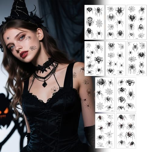 Karneval Spinnen Tattoo, Vampir Hexenkostüm Damen Zubehör Spinnen Fledermaus Kostüm Erwachsene Kinder von KARELLS