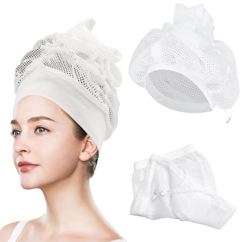 Net Plopping Cap,Haarnetz zum Trocknen,Trockenhauben für Haare,Haarnetz Plopping Haube Women mit Verstellbarem Kordelzug (Weiß) von KARELLS