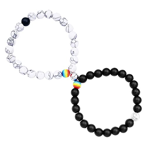 Armband Damen Armschmuck Mode Schwarz Weiß Regenbogen Perlen Magnet Eisen Paar Perlen Armband Set Armband Freunde Regenbogen Für Familie Set Schmuck Inspirierendes Armband Segen (White, One Size) von KAREN66