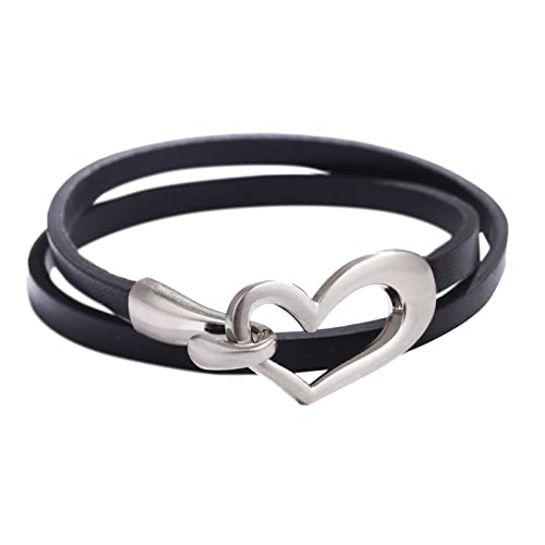 Armband Damen Liebes-einfaches Multi-Ring-Armband-Multifunktionsarmband-Kragen-heiße Frauen-einfaches mehrschichtiges Armband-Art- und Weisenettes Herz-Armband-süßes Lederarmband (Black, One Size) von KAREN66