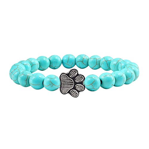 Armband Schmuck Damen Armkette Katze Fußabdruck Farbe Naturstein elastisches Armband Unisex Strass Armband Yoga Armband Chakra Armband Farbe Perlenarmband Stern Naturstein Armband (E, One Size) von KAREN66