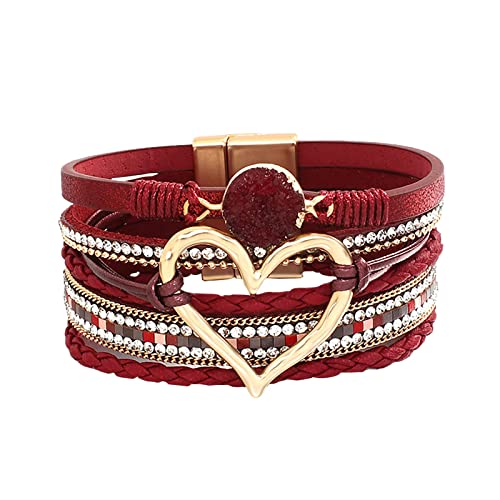 Armband Schmuck Damen Armkette Liebe gewebtes Armband böhmisches mehrschichtiges Armband Lederarmbänder für Frauen Männer Weihnachten Geburtstagsgeschenk Farbe Seil gewebtes Armband (D, One Size) von KAREN66