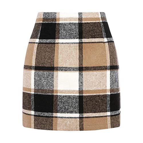 Damen Kariert Röcke Hohe Taille Knielang Büro Rock Bleistift Figurbetont Minirock mit Plaid Business Rock Pencil Rock Kurz Elegant Midirock Herbst Winter Vintage Röcke (Karierter-3, M) von KAREN66