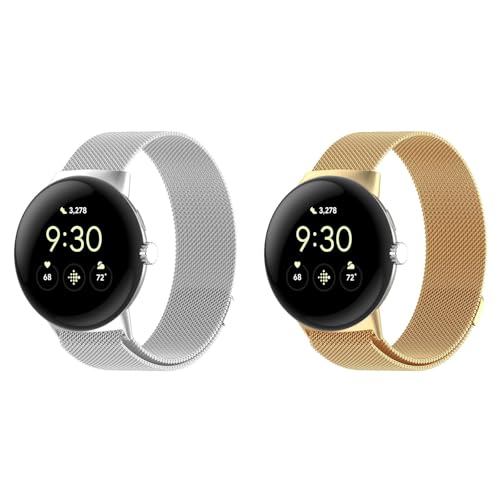 KAREN66 2 Stück Metall Armband Kompatibel mit Google Pixel Watch 3 45mm Armband, Mesh Gewebt Edelstahl Ersatzband Uhrenarmband für Pixel Watch 3 45mm Smartwatch, Damen Herren von KAREN66