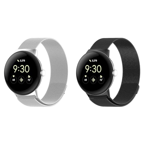 KAREN66 2 Stück Metall Armband Kompatibel mit Google Pixel Watch 3 45mm Armband, Mesh Gewebt Edelstahl Ersatzband Uhrenarmband für Pixel Watch 3 45mm Smartwatch, Damen Herren von KAREN66