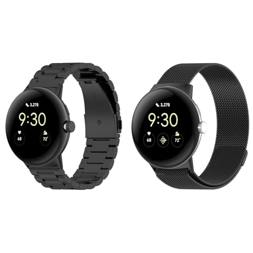 KAREN66 2 Stück Metall Armband Kompatibel mit Google Pixel Watch 3 45mm Armband, Metall Solide/Mesh Gewebte Edelstahl Ersatzband Uhrenarmband für Pixel Watch 3 45mm Damen Herren von KAREN66