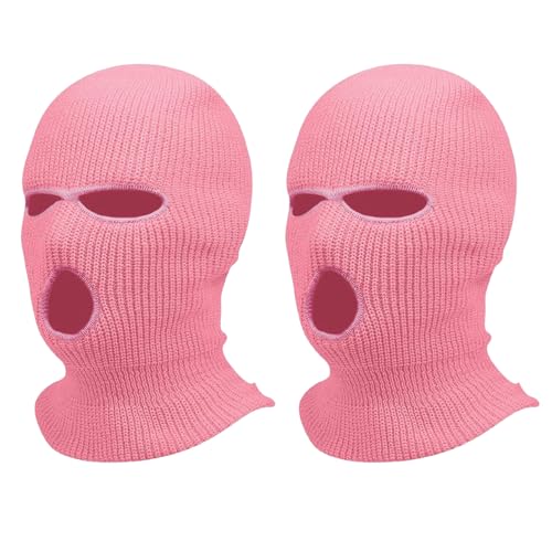 KAREN66 2 Stücke Sturmhaube mit 3 Löchern für Damen Herren Gestrickte Sturmhaube Multifunktionsmaske Atmungsaktiv Winddicht Vollgesichtsmaske Winter Warm Skimaske Balaclava Einheitsgröße (Rosa) von KAREN66