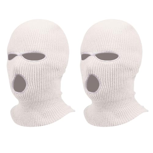 KAREN66 2 Stücke Sturmhaube mit 3 Löchern für Damen Herren Gestrickte Sturmhaube Multifunktionsmaske Atmungsaktiv Winddicht Vollgesichtsmaske Winter Warm Skimaske Balaclava Einheitsgröße (Weiß) von KAREN66