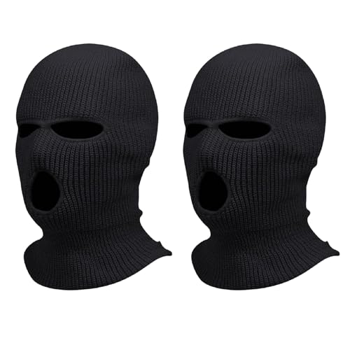 KAREN66 2 Stücke Sturmhaube mit 3 Löchern für Damen Herren Gestrickte Sturmhaube Multifunktionsmaske Atmungsaktiv Winddicht Vollgesichtsmaske Winter Warm Skimaske Balaclava Einheitsgröße (Schwarz) von KAREN66