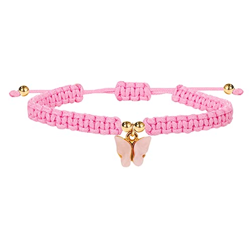 KAREN66 Armband Damen Armschmuck Boho geflochtenes Seil Strand String Fußkettchen Freundschaft Fußschmuck Schmetterling Fußkettchen Schmetterling Anhänger gewebtes Armband (Pink, One Size) von KAREN66