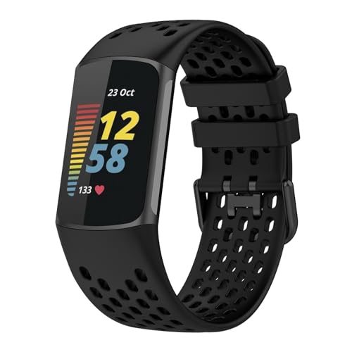 KAREN66 Armband Kompatibel mit Fitbit Charge 6 Armband, Sport Atmungsaktiv Silikon Wasserdicht Ersatzarmband für Damen Herren (Schwarz) von KAREN66