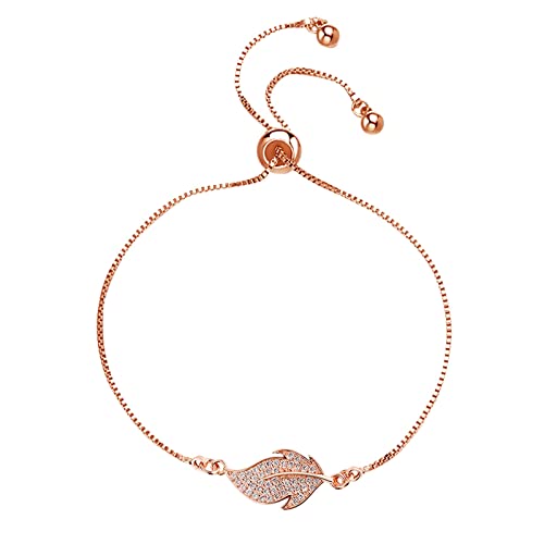 KAREN66 Armband Schmuck Damen Armkette Einfaches Zirkon-Kristall-römisches Feiertags-Armband für Frauen kann gezogen Werden, um das Design des kleinen Blatt-Schmucks anzupassen (Rose Gold, One Size) von KAREN66