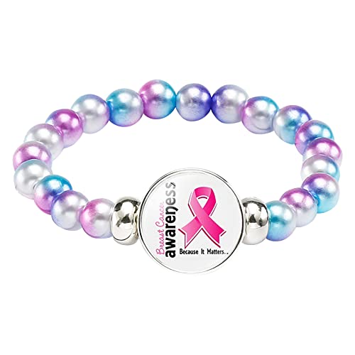 KAREN66 Armband Schmuck Damen Armkette Versteckte Hohle Perlen Cancer Awareness Perlen rosa Brustkrebs oder mehrfarbiges Armband, passend für die meisten Handgelenke (H, One Size) von KAREN66