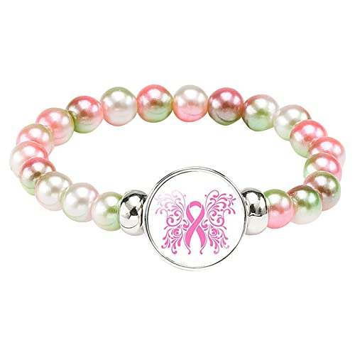 KAREN66 Armband Schmuck Damen Armkette Versteckte Hohle Perlen Cancer Awareness Perlen rosa Brustkrebs oder mehrfarbiges Armband, passend für die meisten Handgelenke (L, One Size) von KAREN66