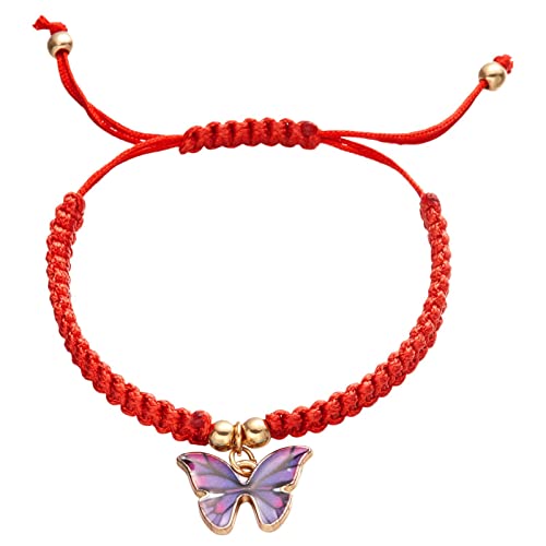 KAREN66 Armband für Damen Schmuck Handgewebtes Schmetterlings-Anhänger-Armband Einstellbares neues Jahr-rotes Seil-Armband Armband mit rotem Seil-Schmetterlings-Anhänger (B, One Size) von KAREN66