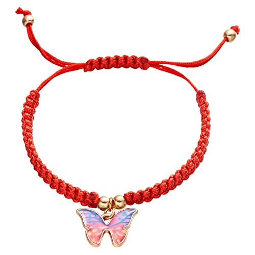 KAREN66 Armband für Damen Schmuck Handgewebtes Schmetterlings-Anhänger-Armband Einstellbares neues Jahr-rotes Seil-Armband Armband mit rotem Seil-Schmetterlings-Anhänger (D, One Size) von KAREN66