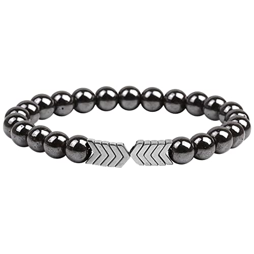 KAREN66 Boho Armband Herren & Damen Schwarzes Magnetit-Fußkettchen zum Abnehmen für Männer und Frauen, Chakra-Perlen, elastisches Naturstein-Armband, Fußkettchen (Silver, One Size) von KAREN66