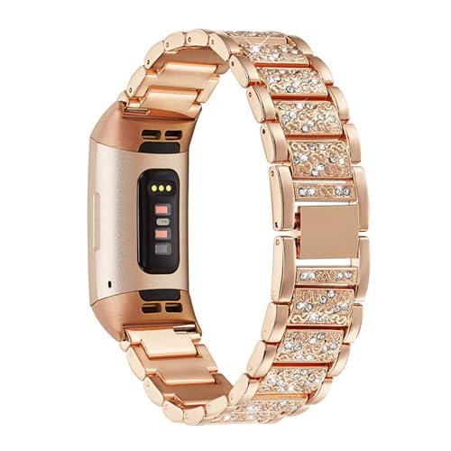 KAREN66 Damen Armband Kompatibel mit Fitbit Charge 6 Armband, Bling Metallband Diamant Edelstahl Ersatzarmband für Fitbit Charge 6 Aktivitäts Tracker Strass Armbänder Mädchen (Roségold) von KAREN66