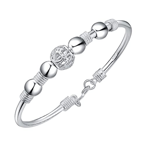 KAREN66 Damenarmband 1 STÜCK Silber Perlen Armband Silber Länge Einstellbar Armband Schmuck Charm Armband Drehen Glück Armband Geburtstag Überraschungsgeschenk Für Frau Mädchen (B, One Size) von KAREN66