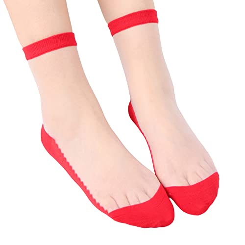 KAREN66 Durchsichtige Söckchen 1 Paar Knöchel Transparente Socken Damen dünne kurz Kleid Strümpfe für Frauen Mädchen, Freie Größe (Rot) von KAREN66