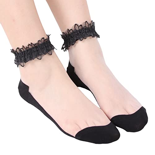 KAREN66 Durchsichtige Söckchen 1 Paar Spitzen Knöchel Socken Transparente Socken Damen dünne kurz Kleid Strümpfe für Frauen Mädchen, Freie Größe (Schwarz) von KAREN66