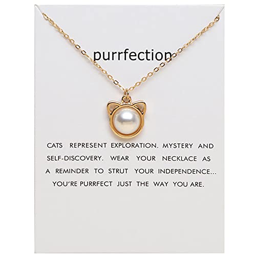 KAREN66 Fashion Elegantes Katze Kette Damen Katze Anhänger Halskette Tier Anhänger Karte Verschluss Kette Katze Halskette Geschenk Mädchen (Gold-1, One Size) von KAREN66