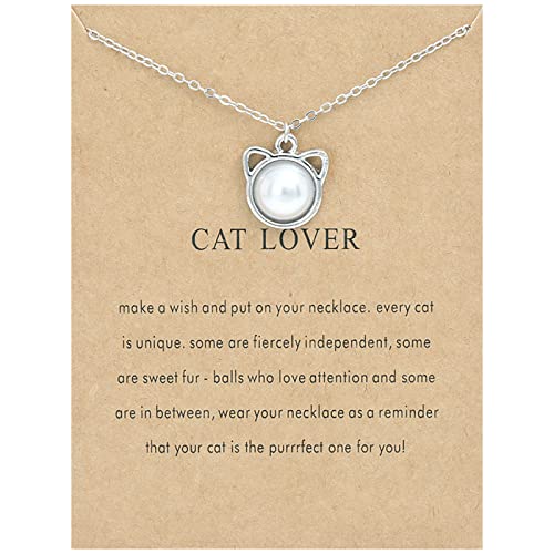 KAREN66 Fashion Elegantes Katze Kette Damen Katze Anhänger Halskette Tier Anhänger Karte Verschluss Kette Katze Halskette Geschenk Mädchen (Silber-2, One Size) von KAREN66