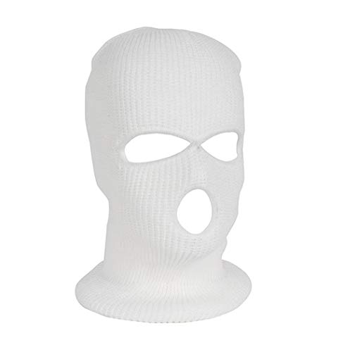 KAREN66 Gestrickte Sturmhaube Herren Damen 3 Löchern Balaclava Sturmmaske Volle Gesichtsabdeckung Atmungsaktiv Winddicht Skimütze Wintermütze Strickmaske für Outdoor Radfahren Skifahren (Weiß) von KAREN66