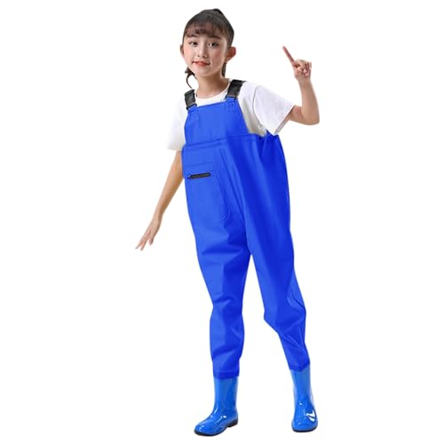 KAREN66 Kinderwathose Wathose für Kinder mit Stiefeln, Junge Mädchen Angelhose mit Tasche, wasserdichte Atmungsaktive Crosswater Waders Nylon & PVC Teichhose (Blau, 11 Jahre) von KAREN66