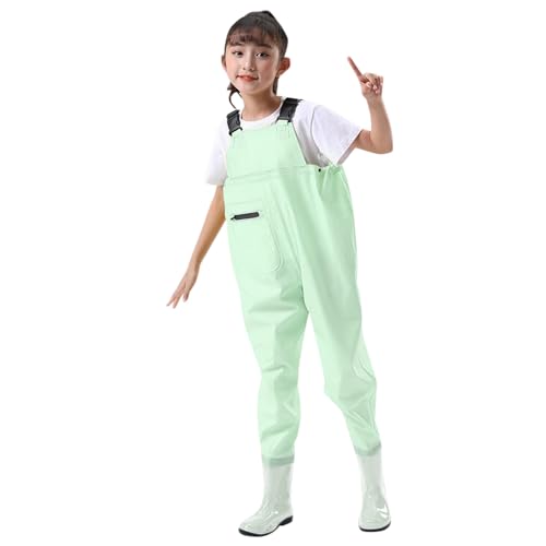 KAREN66 Kinderwathose Wathose für Kinder mit Stiefeln, Junge Mädchen Angelhose mit Tasche, wasserdichte Atmungsaktive Crosswater Waders Nylon & PVC Teichhose (Grün, 7 Jahre) von KAREN66