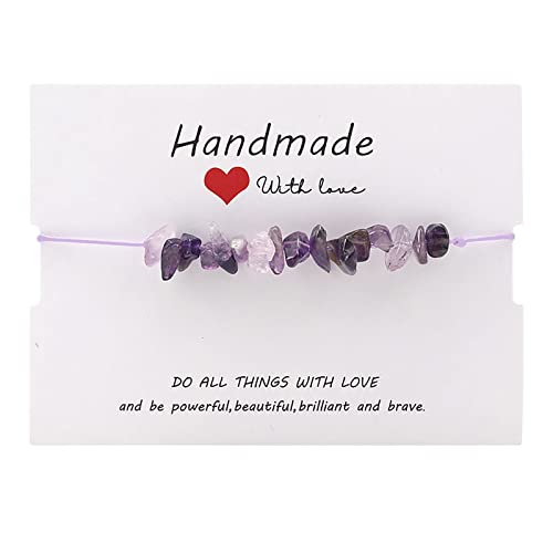 KAREN66 Luxuriöses schlankes Armband für Damen Natürlicher Edelstein, zerkleinert, Kartenarmband, Kristallkies, Chakra, Stretchkette, natürlicher Edelstein, Rock-Armband, Schmuck (Purple, One Size) von KAREN66