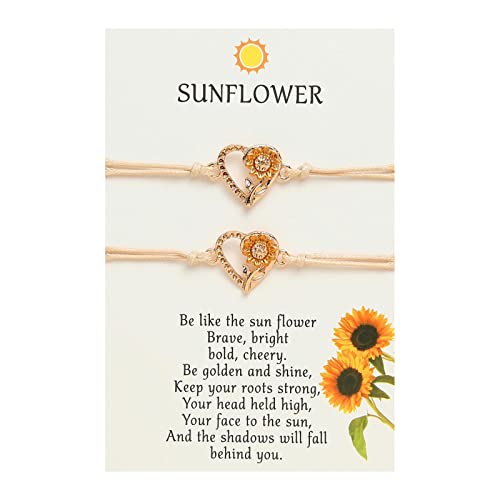 KAREN66 Personalisiertes Armband Herzförmiges Sonnenblumen-kleines frisches Legierungs-Tropfenöl-handgewebtes Armband-Armband-Seil-Damen-Karten-Armband (B, One Size) von KAREN66