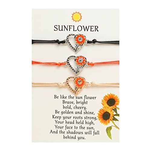 KAREN66 Personalisiertes Armband Herzförmiges Sonnenblumen-kleines frisches Legierungs-Tropfenöl-handgewebtes Armband-Armband-Seil-Damen-Karten-Armband (C, One Size) von KAREN66