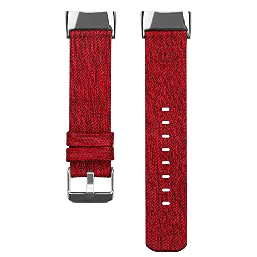 KAREN66 Stoff Armband Kompatibel mit Fitbit Charge 6 Armband, Atmungsaktiv Woven Ersatz Armband Kompatibel mit Fitbit Charge 6/Charge 5 für Damen Herren, Klein Groß (S, Rot) von KAREN66