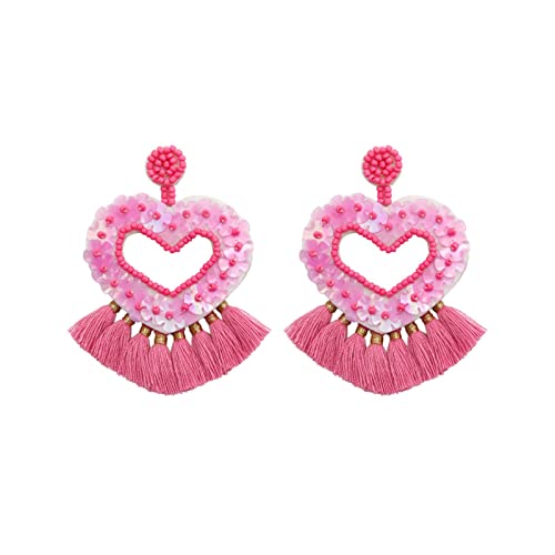 KAREN66 Valentinstag Ohrringe Damen Boho Quaste Ohrringe Handgewebte Pailletten Liebe Valentine Ohrringe Ohrschmuck Frau Mädchen (A, One Size) von KAREN66