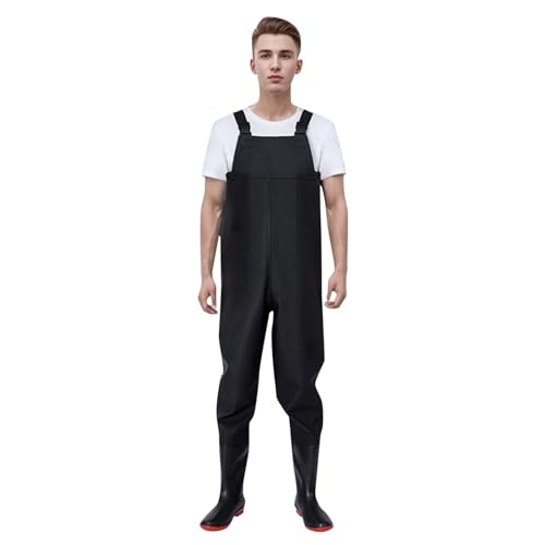 KAREN66 Wathose Herren Damen Anglerhose mit Stiefel Gr 42-47 wasserdichte Atmungsaktive Crosswater Waders Nylon & PVC Watthosen Teich Fischer Watstiefel Hose (Schwarz, 43) von KAREN66