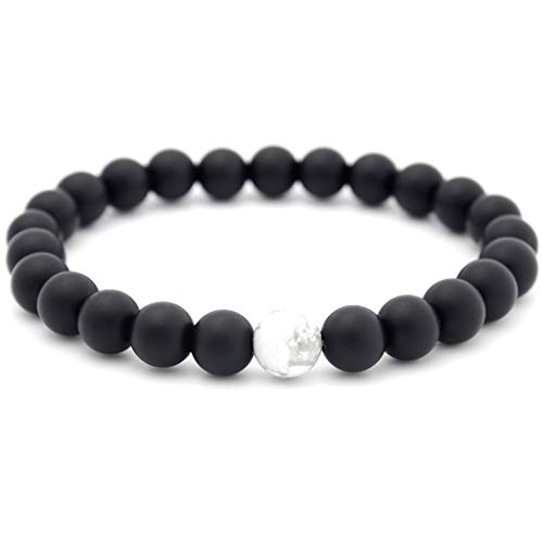 Personalisierbare Armbänder Herren Damen Armband Elastischer 8mm Perlen Männer Armband Frauen Achat Rock Chakra Natürliche Armbänder Halloween Weihnachten Valentinstag (Black, One Size) von KAREN66